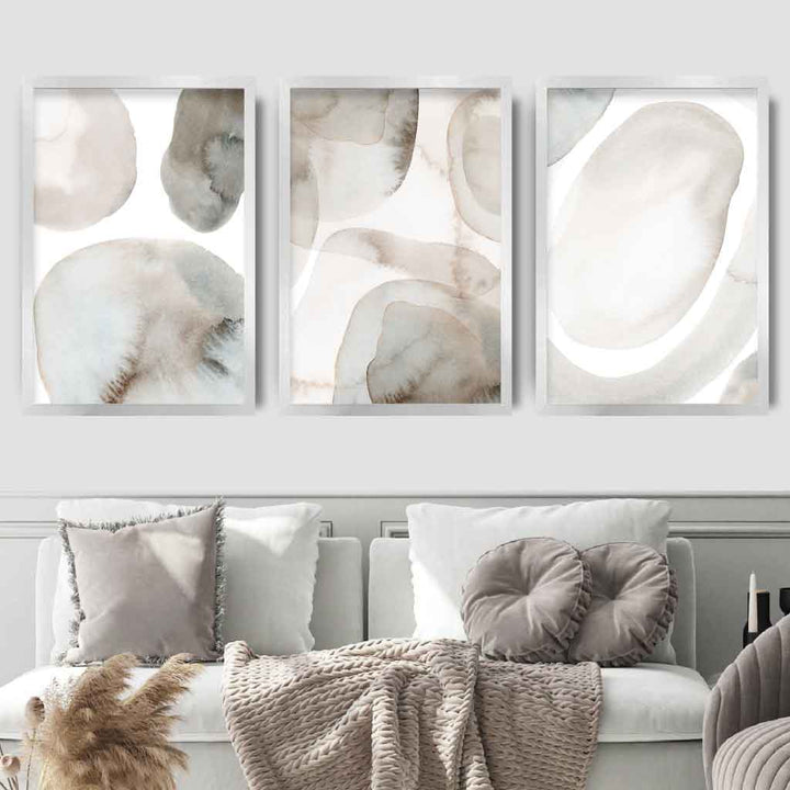 Beige-graues Set mit 3 Aquarellformen als Wanddekoration