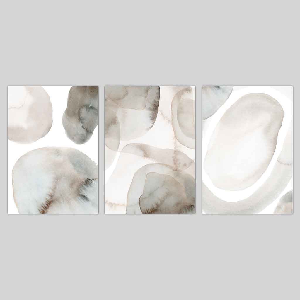 Beige-graues Set mit 3 Aquarellformen als Wanddekoration