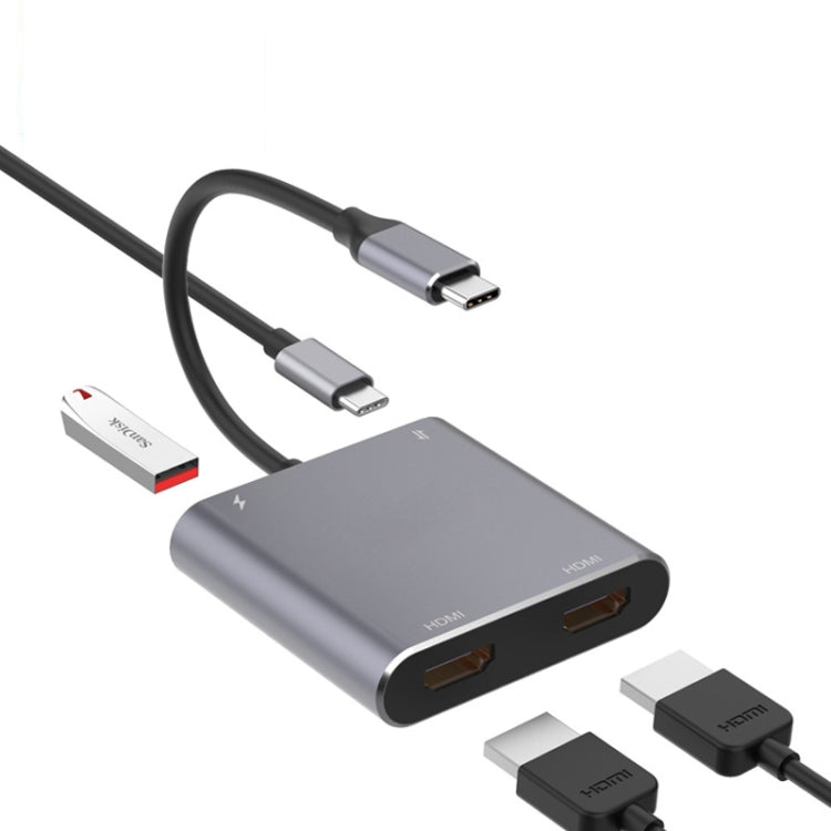 4-in-1-USB-Adapter: USB Typ-C auf zwei HDMI-, USB- und USB Typ-C-Hubs