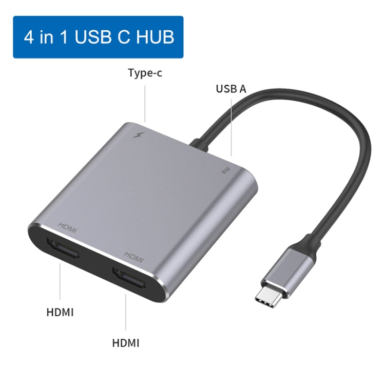 4-in-1-USB-Adapter: USB Typ-C auf zwei HDMI-, USB- und USB Typ-C-Hubs