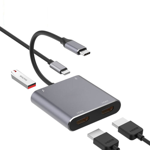 4-in-1-USB-Adapter: USB Typ-C auf zwei HDMI-, USB- und USB Typ-C-Hubs