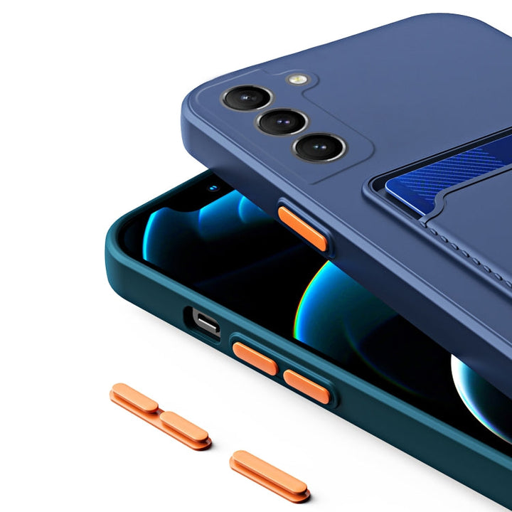 Sandsberg | Für Samsung Galaxy S23 5G Skin Feel Card TPU Kontrastfarbe Tasten Handyhülle (Dunkelgrün)