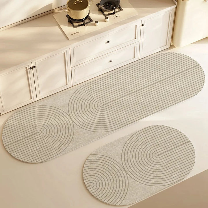 Karnz | Pureterra | Küchenteppich Super Absorbierend | Rutschfest & Waschbar | Diatomit Design | Oval & Lange Form | Komfortteppich für Küche & Badezimmer
