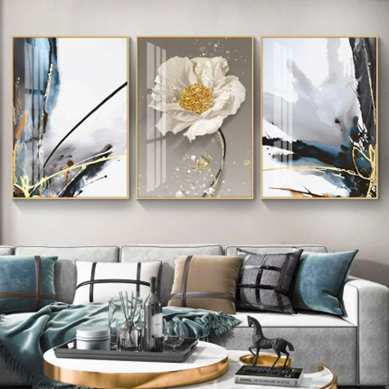 Moderne abstrakte florale Wandkunst Fine Art Leinwanddrucke blaue graue botanische Bilder für Wohnzimmer Schlafzimmer Wandkunst Dekor