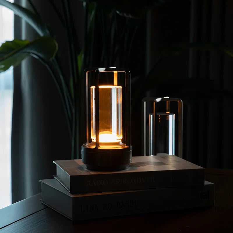 Wiederaufladbare kabellose Tischlampe mit Kristallglas - Tragbare LED-Leuchte für Innen- und Außenbereiche | Karnz
