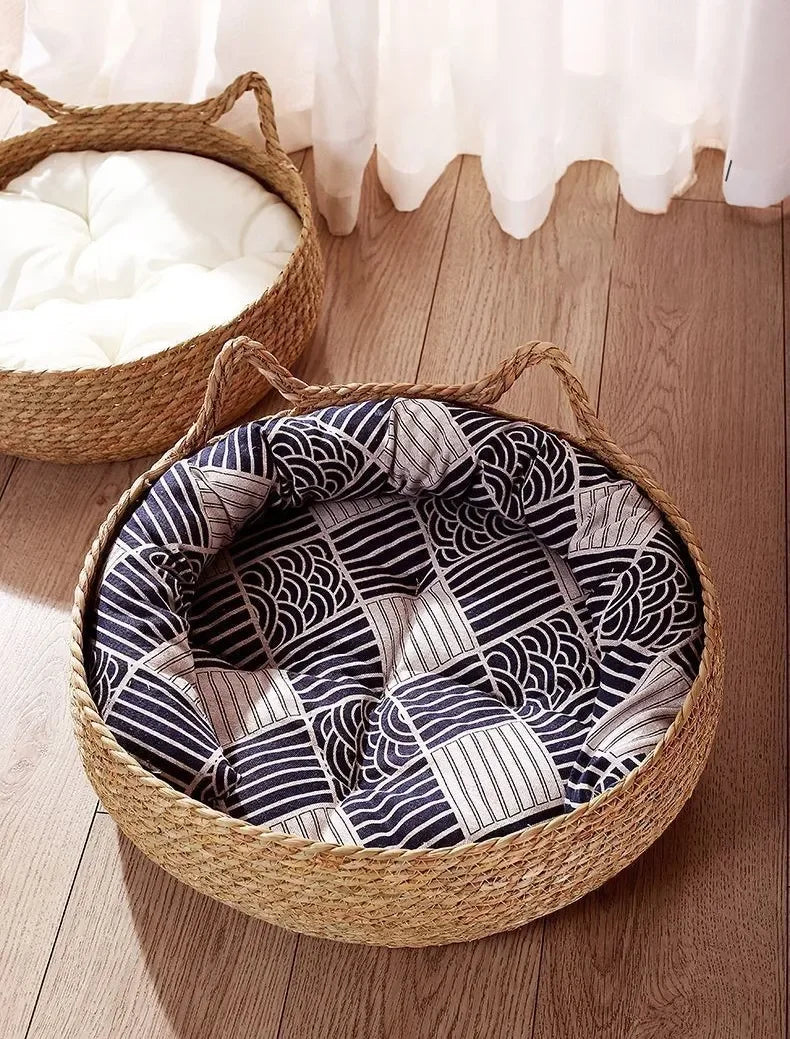 Rattan-Katzenbett handgewebt & waschbar Karnz
