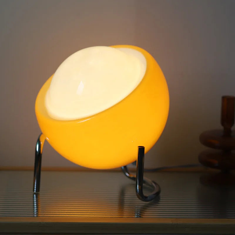 Karnz | Aurivio Tischlampe | Glas & Edelstahl | Retro-Nordic Design | LED Nachtlicht Beige/Orange | Ø21×H25 cm