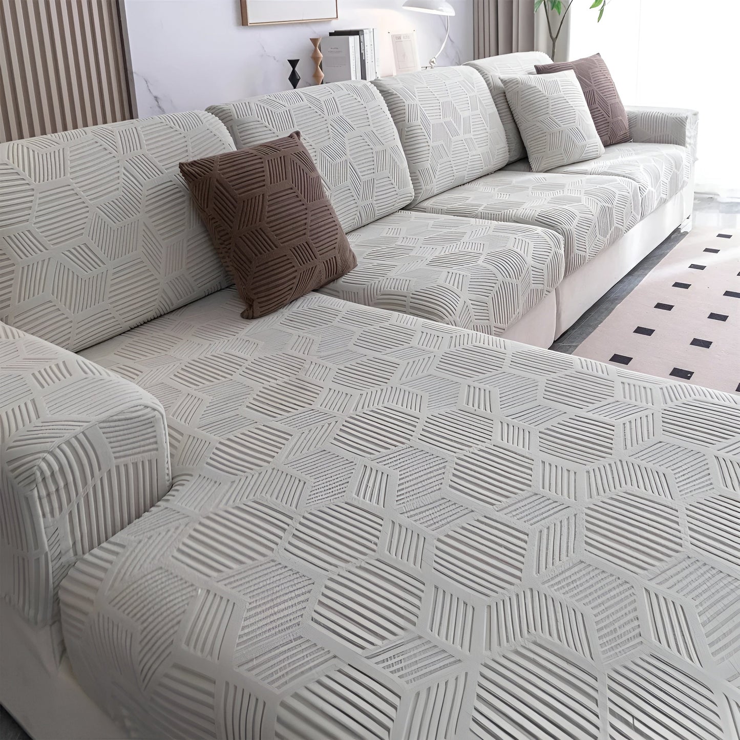 Jacquard-Sofabezug mit geometrischem Muster – weich und haustierfreundlich | perfekt zum Schutz und für gemütliche Wohnräume | Karnz