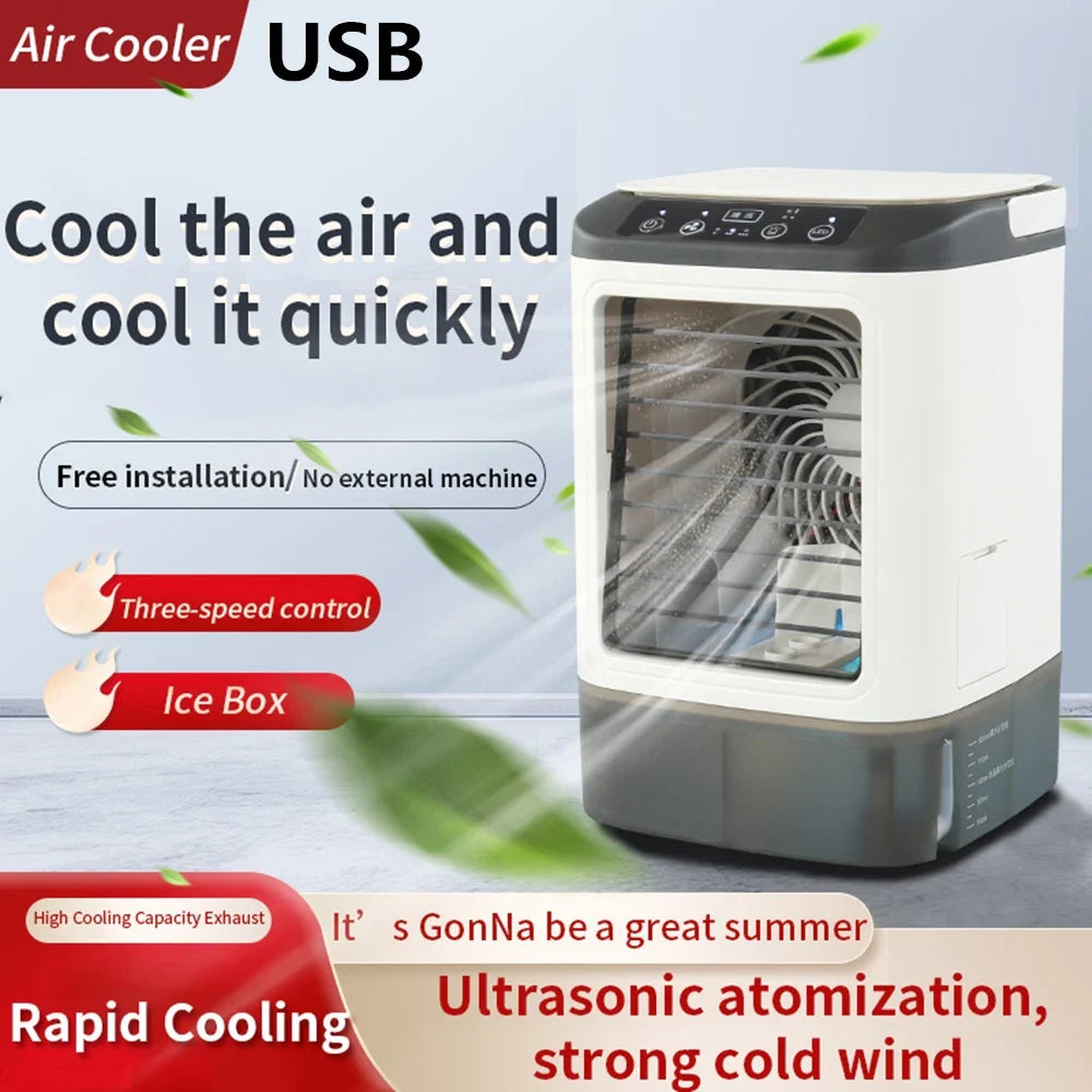 USB Tragbarer Mini-Luftkühler – 3-Geschwindigkeits-Desktop-Kühlventilator mit LED-Nachtlicht, Luftkühler für Zuhause, Büro und Camping | Karnz