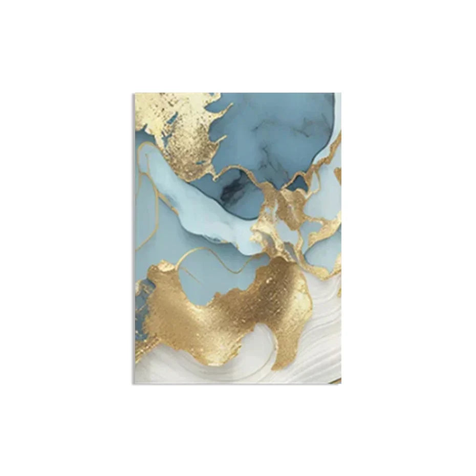 Modern Abstract Golden Blue Liquid Marble Print Wandkunst Fine Art Leinwanddrucke Bilder für Wohnzimmer Schlafzimmer Nordische Wohnkultur | Karnz