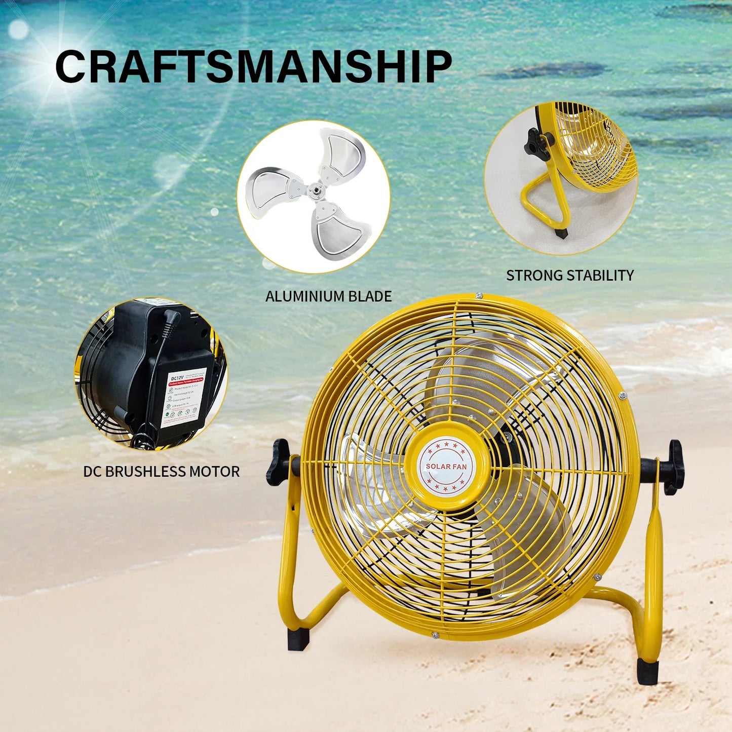 214-Zoll Tragbarer Wiederaufladbarer Tischventilator – Solar- und AC-betriebene Dual-Input für Zuhause, Camping und Angeln | Karnz