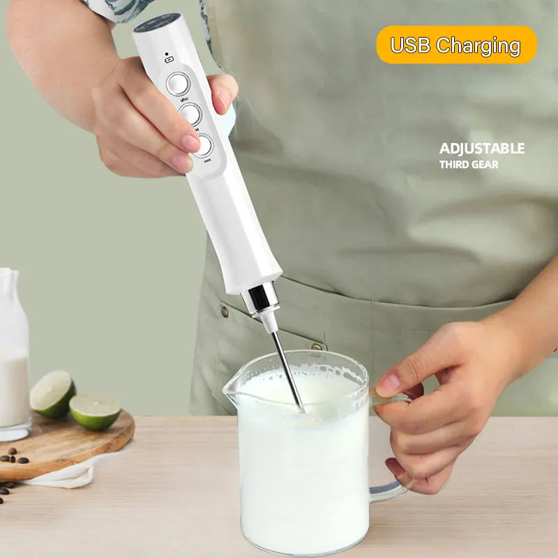 3 In 1 Elektrischer Milchaufschäumer Wiederaufladbarer Milchschäumer Handheld Schäumgerät Hohe Geschwindigkeiten Milchaufschäumer Getränkemixer Kaffee