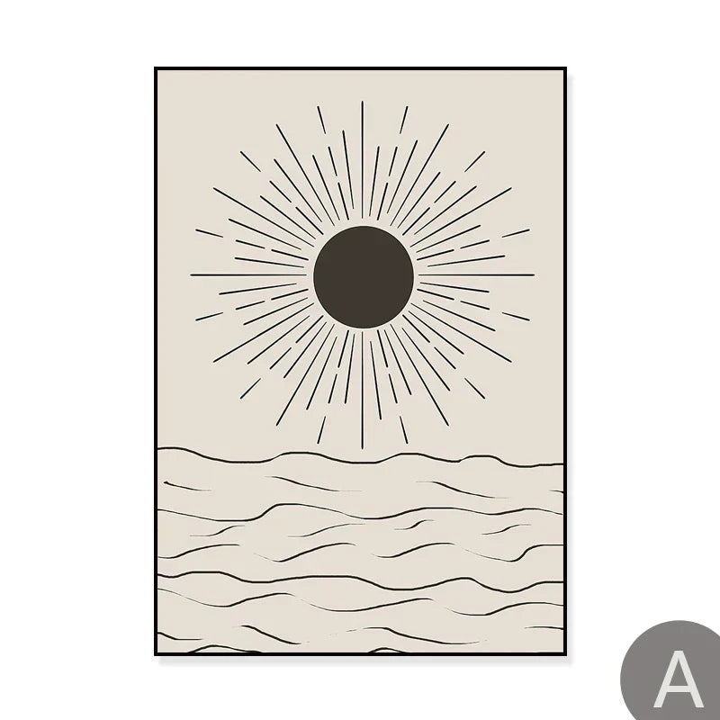 Sonne Meer Kreise Minimalistische Linienkunst Schwarz Weiß Wandkunst Feine Kunst Leinwanddrucke Bilder Für Modernes Wohnzimmer Schlafzimmer Wohnkultur | Karnz