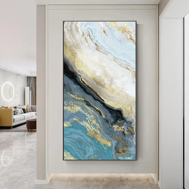 Blaue Goldene Flüssige Marmor Essenz Wandkunst Fine Art Leinwanddrucke Bilder Für Modernes Apartment Luxus Wohnzimmer Kunst Dekor | Karnz
