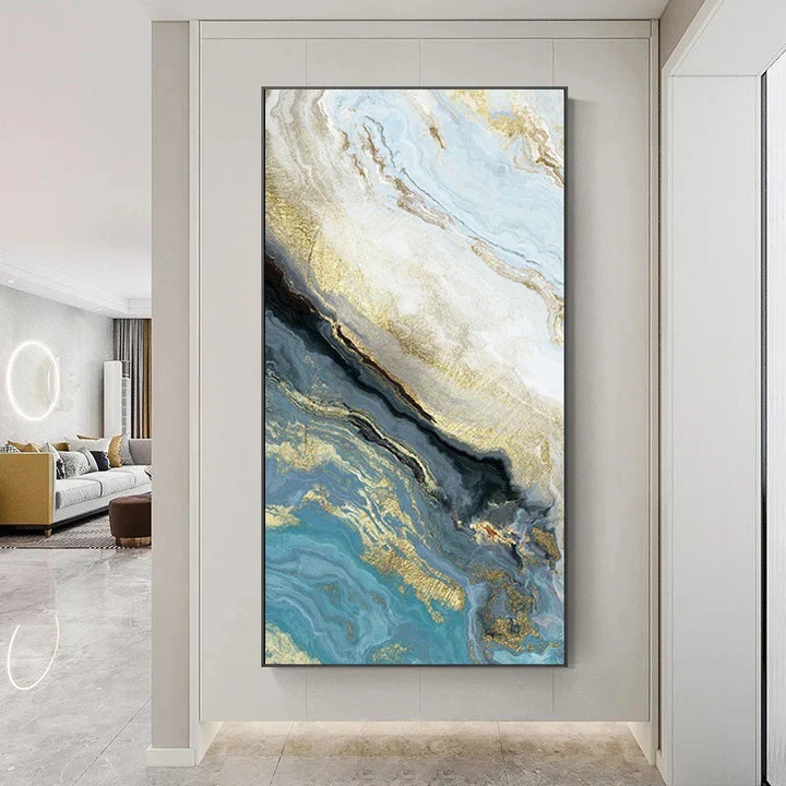 Blaue Goldene Flüssige Marmor Essenz Wandkunst Fine Art Leinwanddrucke Bilder Für Modernes Apartment Luxus Wohnzimmer Kunst Dekor | Karnz