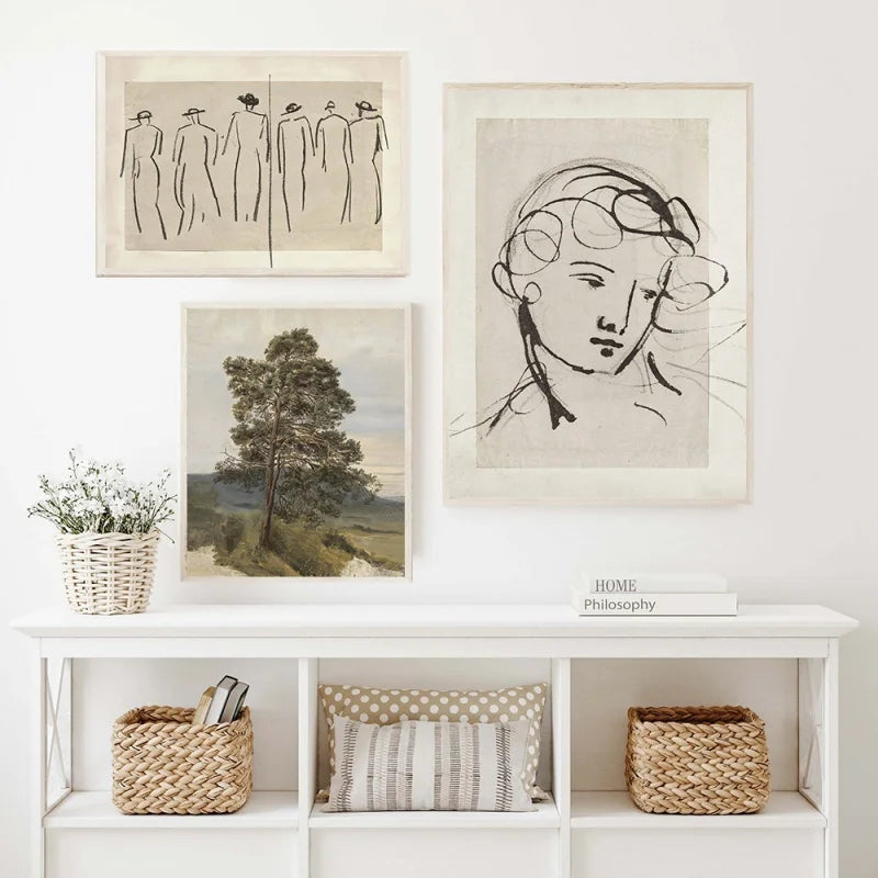 Vintage Vogue Galerie Wandkunst Landschaften Portrait Floral Abstrakt Portrait Skizze Fine Art Leinwanddrucke Bilder für das Wohnzimmer | Karnz