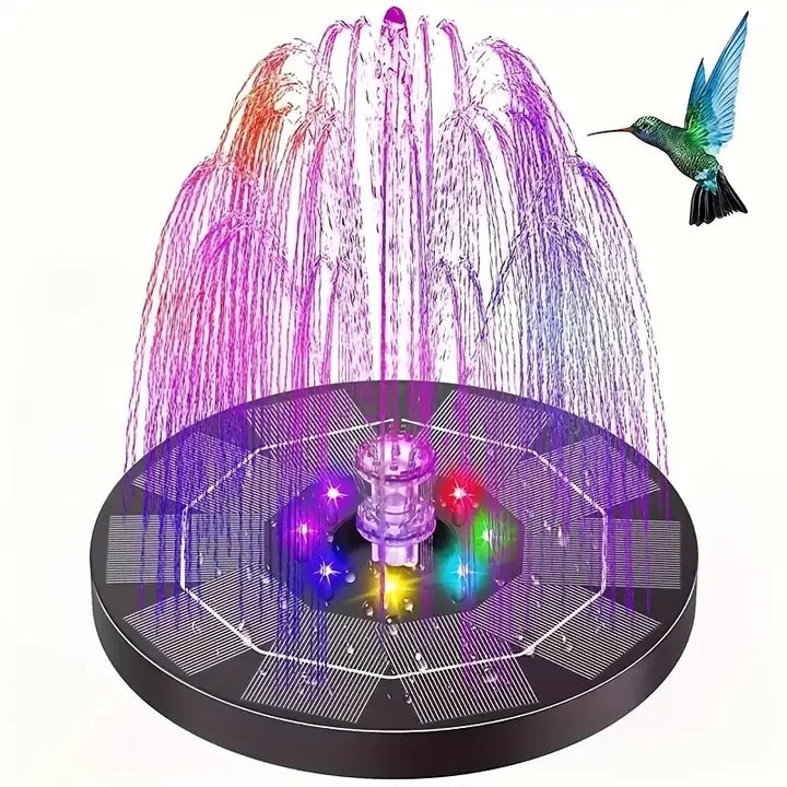 Karnz | Solarbrunnen LumiFonte 3.5W | Mit RGB-LED & 6 Düsen | 1500 mAh Akku & Filtersystem | Für Vogelbad, Teich & Garten