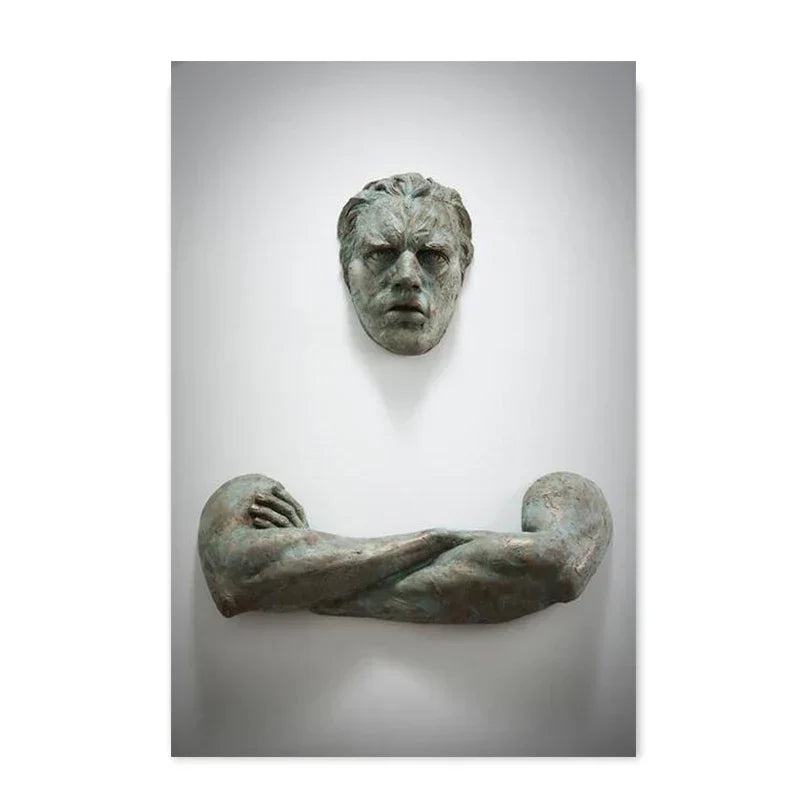 Moderne urbane abstrakte Eisenstatue Wandkunst Fine Art Leinwanddrucke 3D-Visualisierung Figurenkunst Bilder für minimalistische Wohnungswanddekoration | Karnz