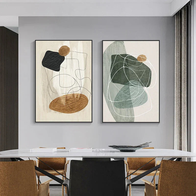 Skandinavische abstrakte Form Linien & Formen Wandkunst Fine Art Leinwanddrucke Neutrales Farbschema Bilder für moderne Wohnzimmerdekoration | Karnz