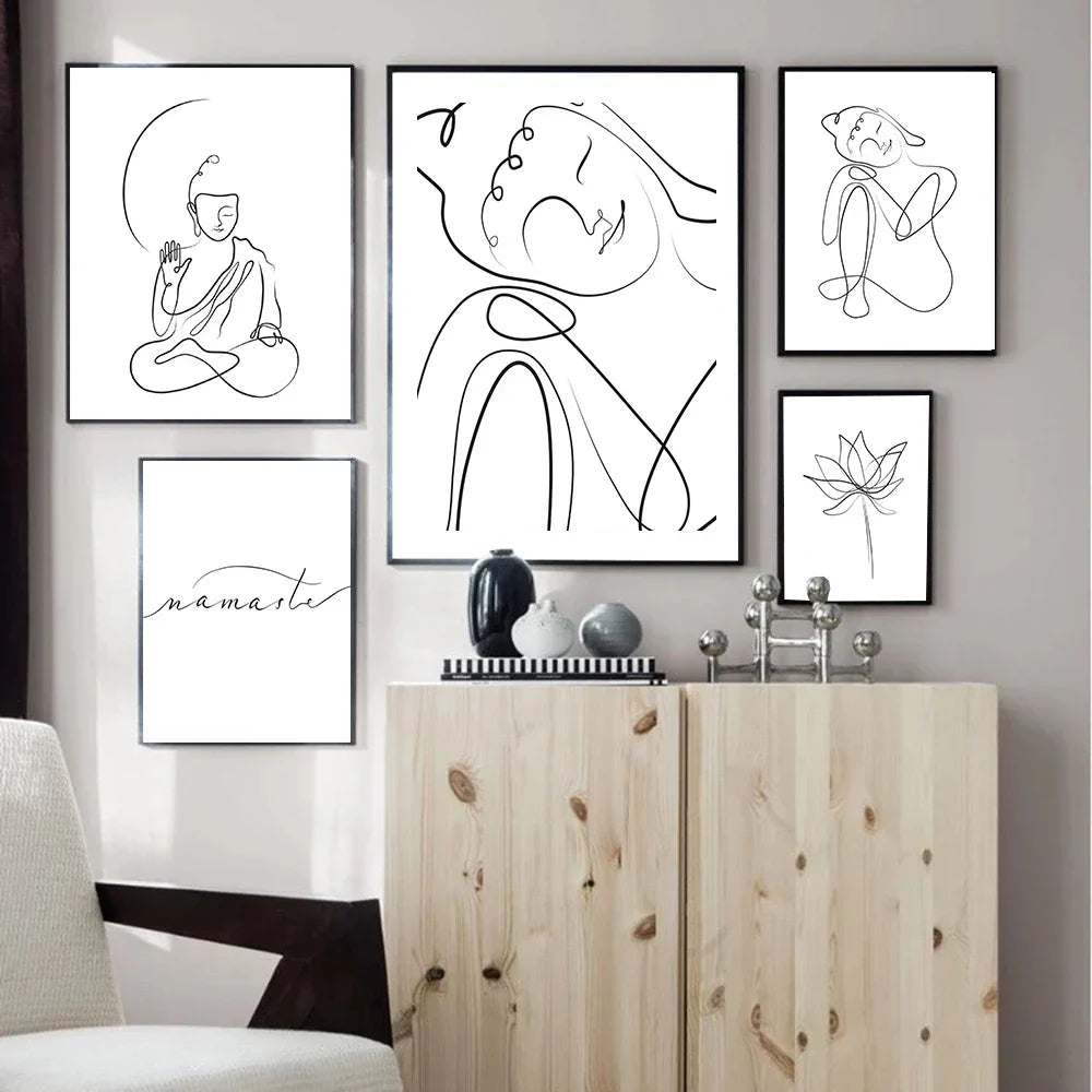 Minimalist Buddha Poster Lotus Wandkunst Linienkunst Fine Art Leinwanddrucke Inspirierende Meditationsbilder Für Wohnzimmer Salon Spa Wanddekoration | Karnz