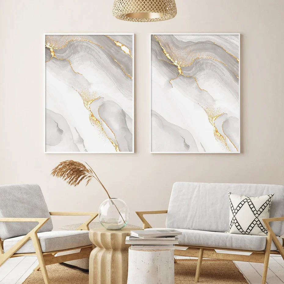 Leichte Luxus Gold Grau Marmor Druck Wandkunst Feine Kunst Leinwanddrucke Poster Abstrakte Minimalistische Bilder Für Moderne Wohnzimmerdekoration | Karnz