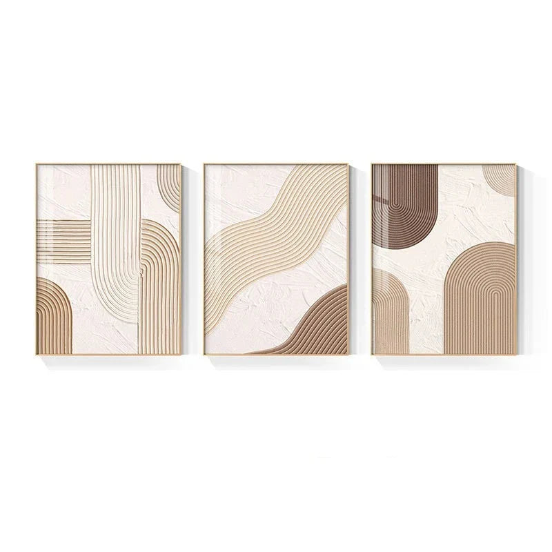 Moderne abstrakte beige geometrische Linien Wandkunst Fine Art Leinwanddrucke Bilder für Wohnzimmer Esszimmer Home Office Dekor | Karnz