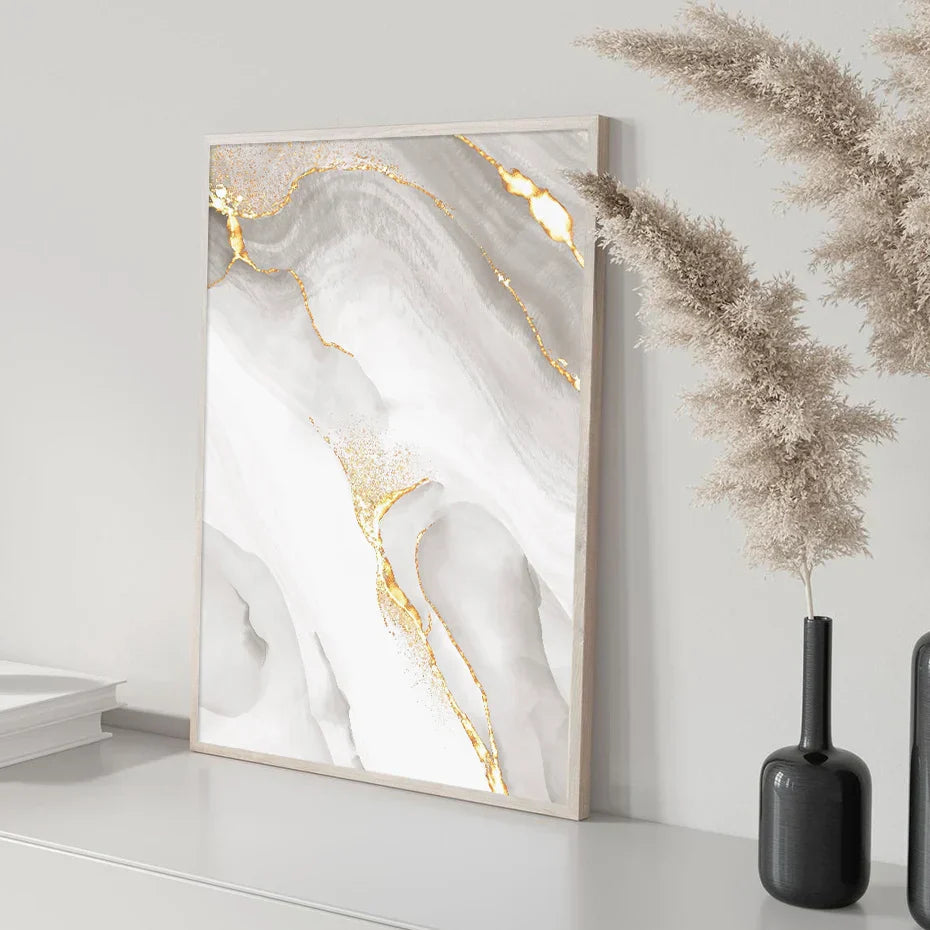 Leichte Luxus Gold Grau Marmor Druck Wandkunst Feine Kunst Leinwanddrucke Poster Abstrakte Minimalistische Bilder Für Moderne Wohnzimmerdekoration | Karnz