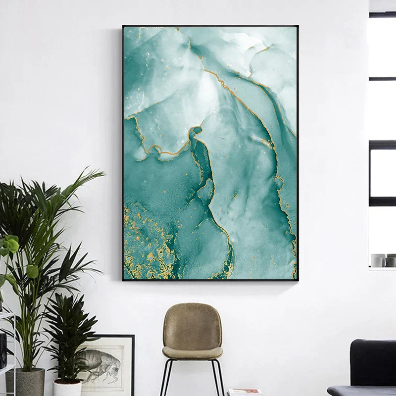 Moderne abstrakte Aqua-Flüssigkeit Marmor Drucke Wandkunst Fine Art Leinwanddrucke Bilder für Wohnzimmer Esszimmer Home Office Dekor | Karnz