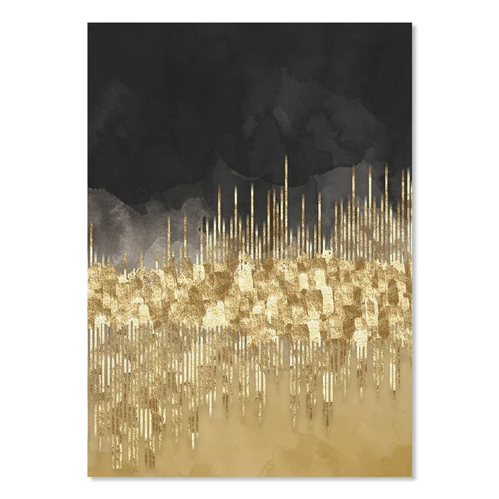 Abstrakte goldene Stadtlandschaft auf schwarzem Aquarell-Leinwanddruck Wandkunst leichte Luxusbilder für Wohnzimmer Schlafzimmer Home Office Dekor | Karnz