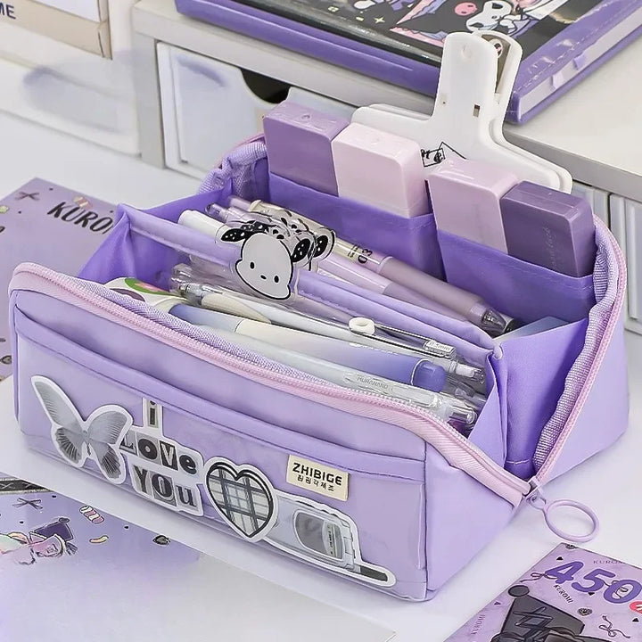 Karnz | Federmäppchen KIDZORA CrystalBag | Transparent & Vielseitig | 10-Taschen-Design | Hohe Kapazität für Schule & Freizeit