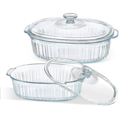 4-teiliges Glasbackform-Set mit 2 Backformen mit Glasdeckeln, 1,9 l und 3 l