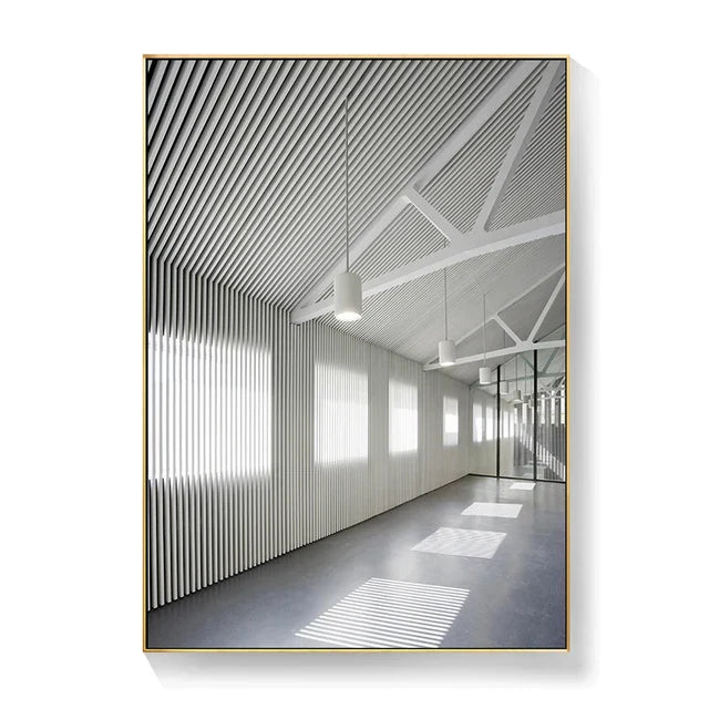 Schwarz Weiß Architektonische Innenräume Wandkunst Fine Art Leinwanddrucke Druckbilder für modernes Loft Wohnzimmer Büro Dekor | Karnz
