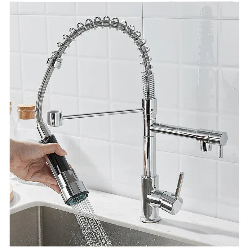 Wasserhahn mit Doppeltem Auslauf – Hochwertiger Wasserhahn für Flexibles Spülen, Einfache Installation, Ideal für Moderne Küchen, Schwenkbar und Robust | Karnz