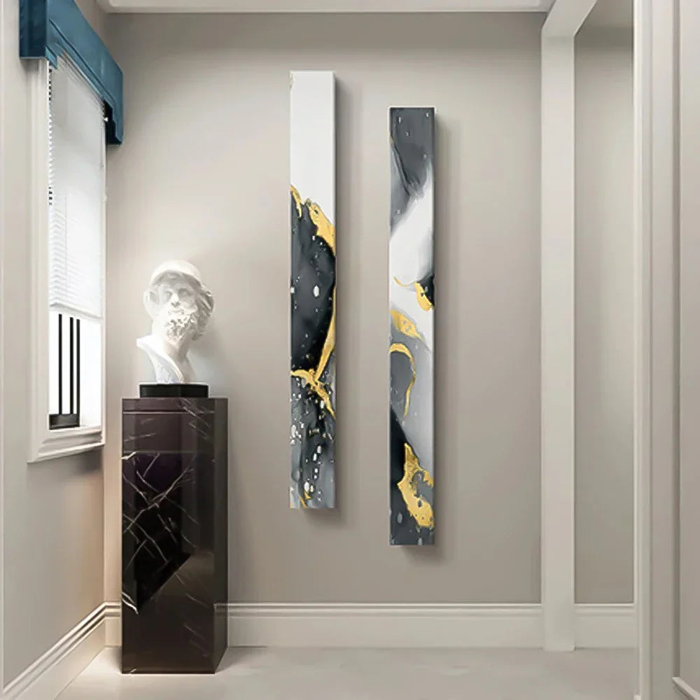Abstrakte graue flüssige Marmor Wandkunst Fine Art Leinwanddrucke hohe vertikale schlanke Formatbilder für moderne Loftwohnung Wohnzimmer Home Office Dekor | Karnz