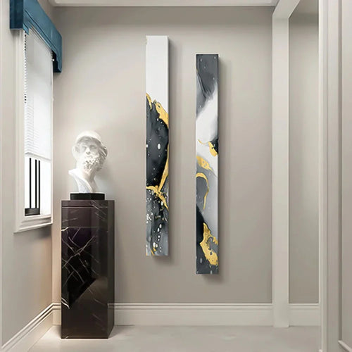 Abstrakte graue flüssige Marmor Wandkunst Fine Art Leinwanddrucke hohe vertikale schlanke Formatbilder für moderne Loftwohnung Wohnzimmer Home Office Dekor | Karnz