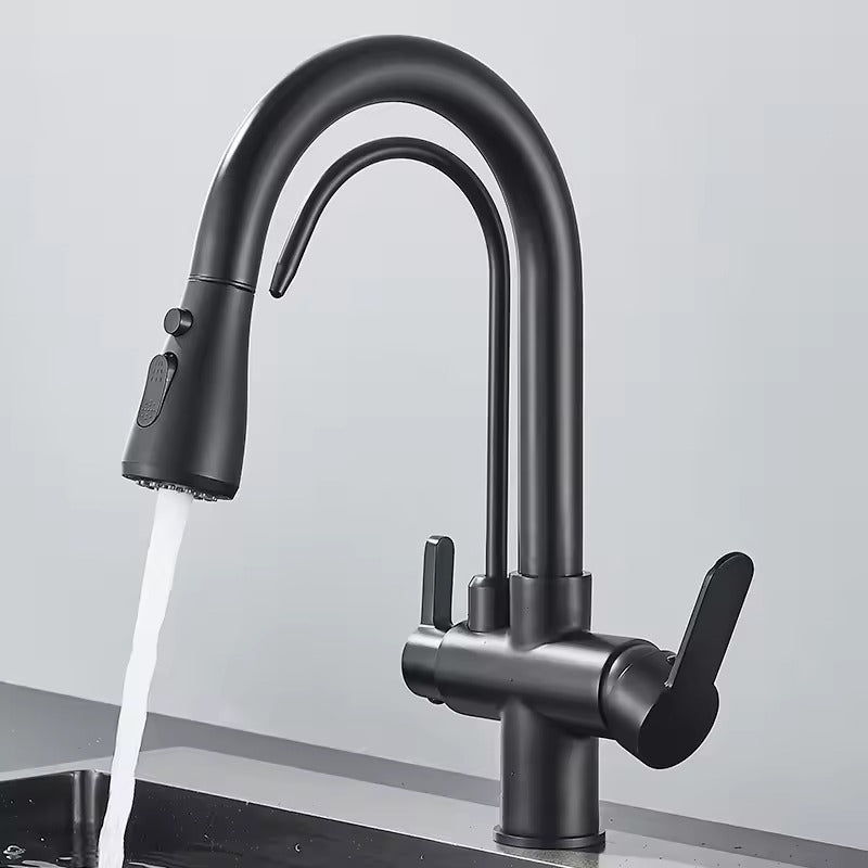 Matte Schwarze Filterarmatur für die Küche, Pull-Out Spray, 360° Rotation, Drei-Wege-Wasserfilterhahn, Spültischmischer | Karnz