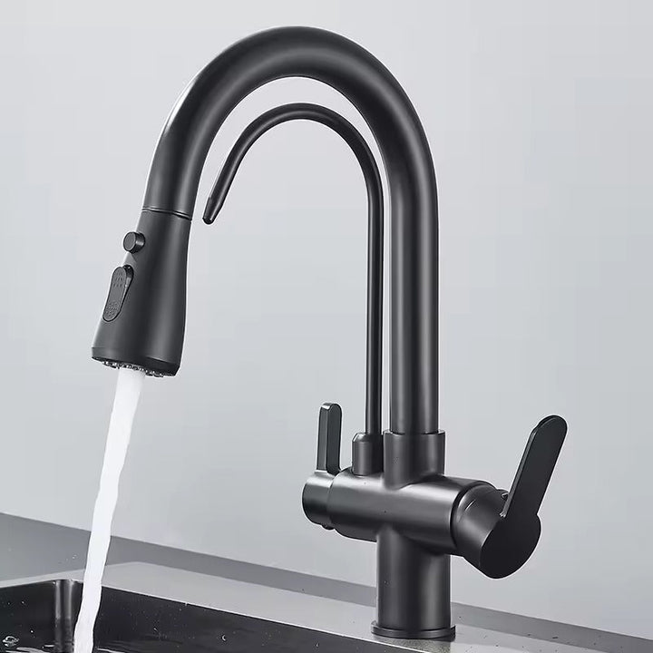 Matte Schwarze Filterarmatur für die Küche, Pull-Out Spray, 360° Rotation, Drei-Wege-Wasserfilterhahn, Spültischmischer | Karnz