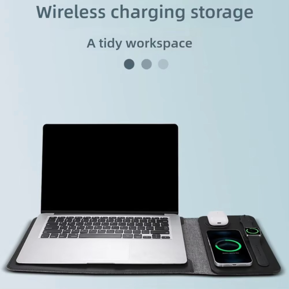 Magnetische 3-in-1-Laptoptasche mit kabelloser Ladefunktion, Mauspad und Schreibtischunterlage