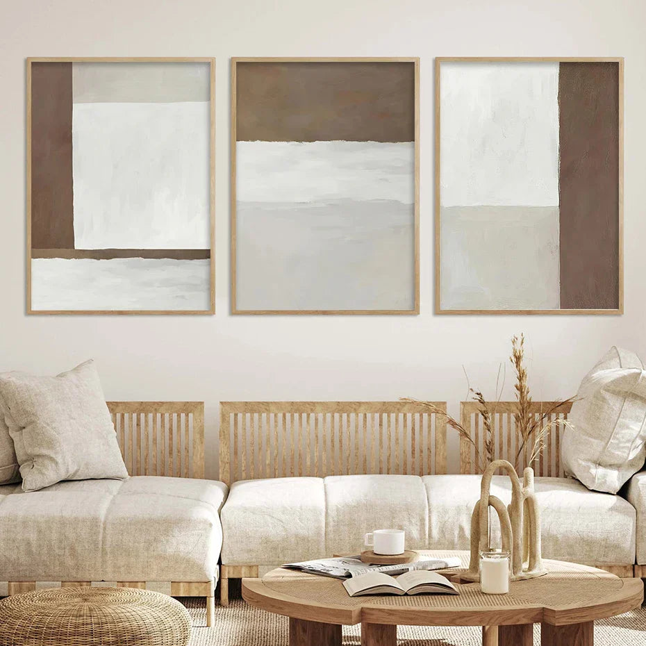 Abstrakt Braun Grau Beige Minimalistisch Geometrische Wandkunst Fein Kunst Leinwanddrucke Neutrale Farben Bilder Für Modernes Wohnzimmer Wohnkultur | Karnz