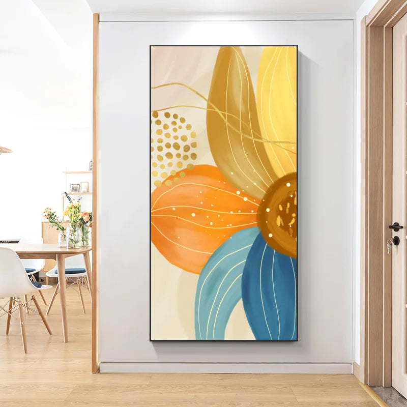 Große florale bunte abstrakte Wandkunst Fine Art Leinwanddrucke orange-gelbe Blütenposter Bilder für das Wohnzimmer Wohnkultur | Karnz