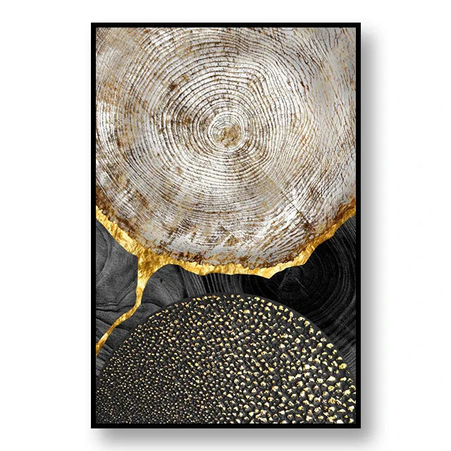 Abstrakte schwarze goldene Baumringe Wandkunst Fine Art Leinwanddrucke Licht Luxus Bilder für Wohnzimmer Foyer Eingangsbereich Empfangsraum Kunst Dekor