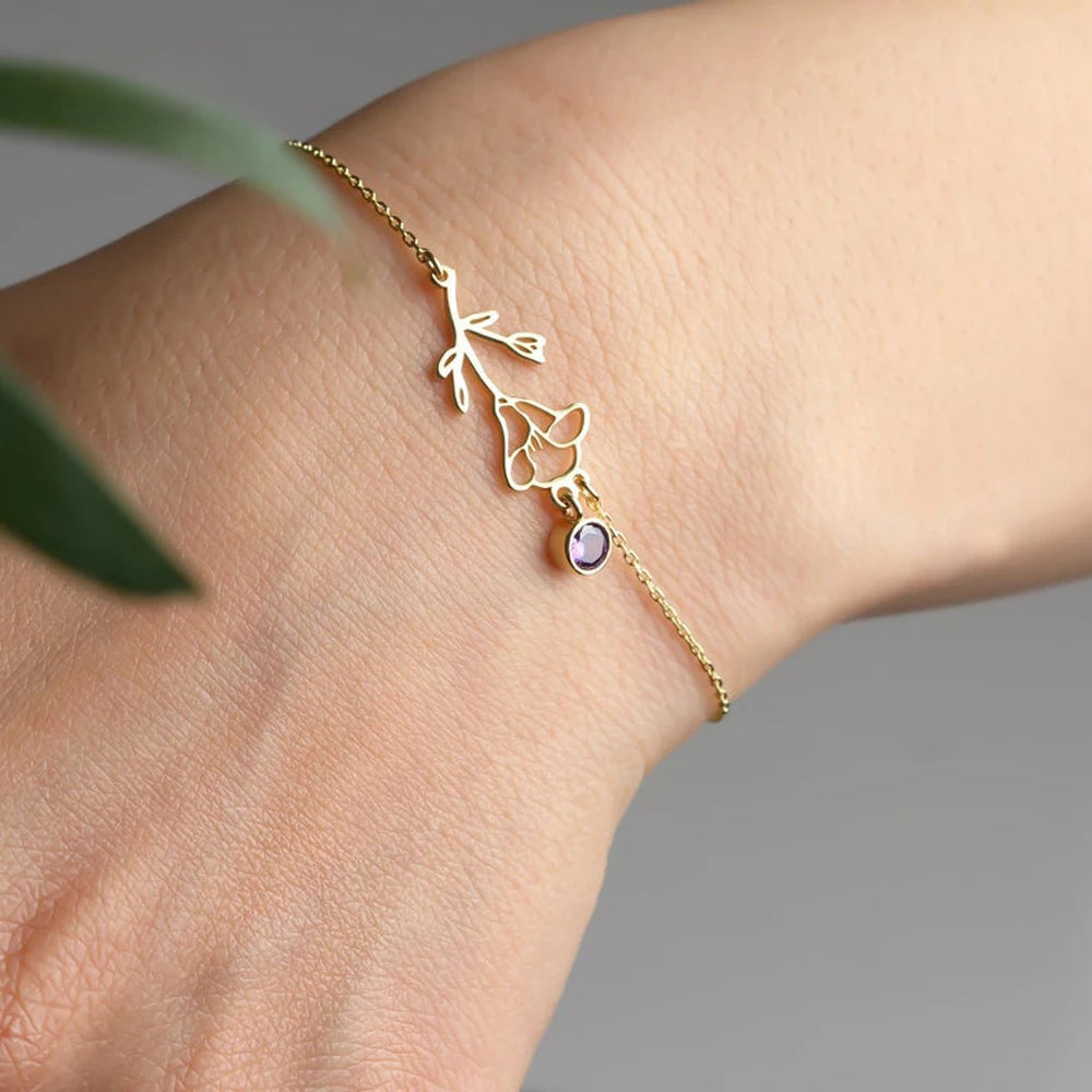 Karnz | Zarte Geburtsblumen- & Geburtsstein-Kettenarmband