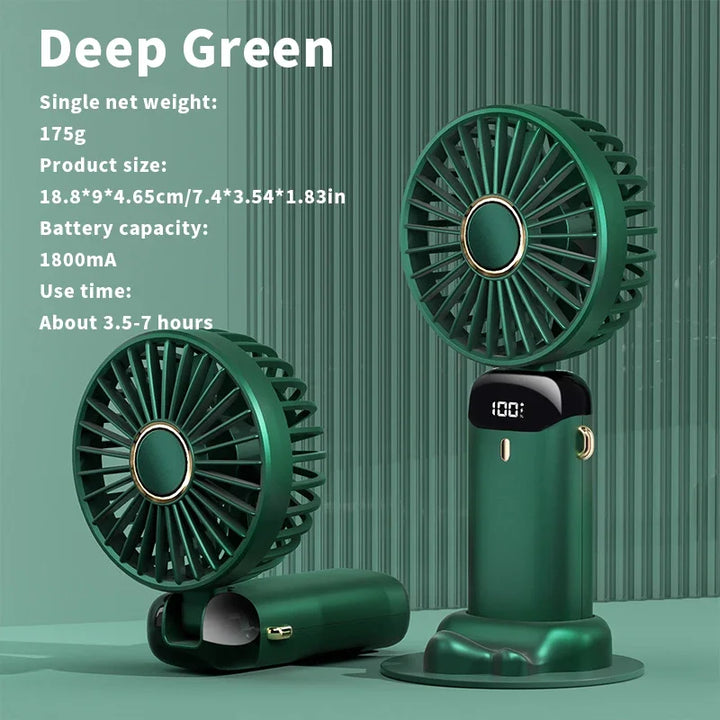 USB Handheld Mini Ventilator Faltbar Tragbare Hals Hängende Ventilatoren 5 Geschwindigkeiten USB Wiederaufladbarer Ventilator mit Telefonständer und Display | Karnz
