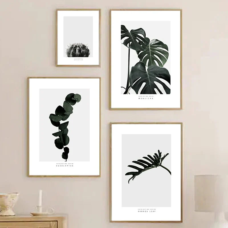 Minimalistische grüne Blätter moderne botanische Exemplare Wandkunst Fine Art Leinwanddrucke Galerie Wandbilder für Wohnzimmer Esszimmer Kunstdeko | Karnz