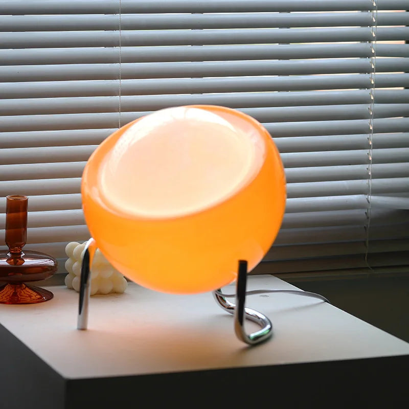 Karnz | Aurivio Tischlampe | Glas & Edelstahl | Retro-Nordic Design | LED Nachtlicht Beige/Orange | Ø21×H25 cm