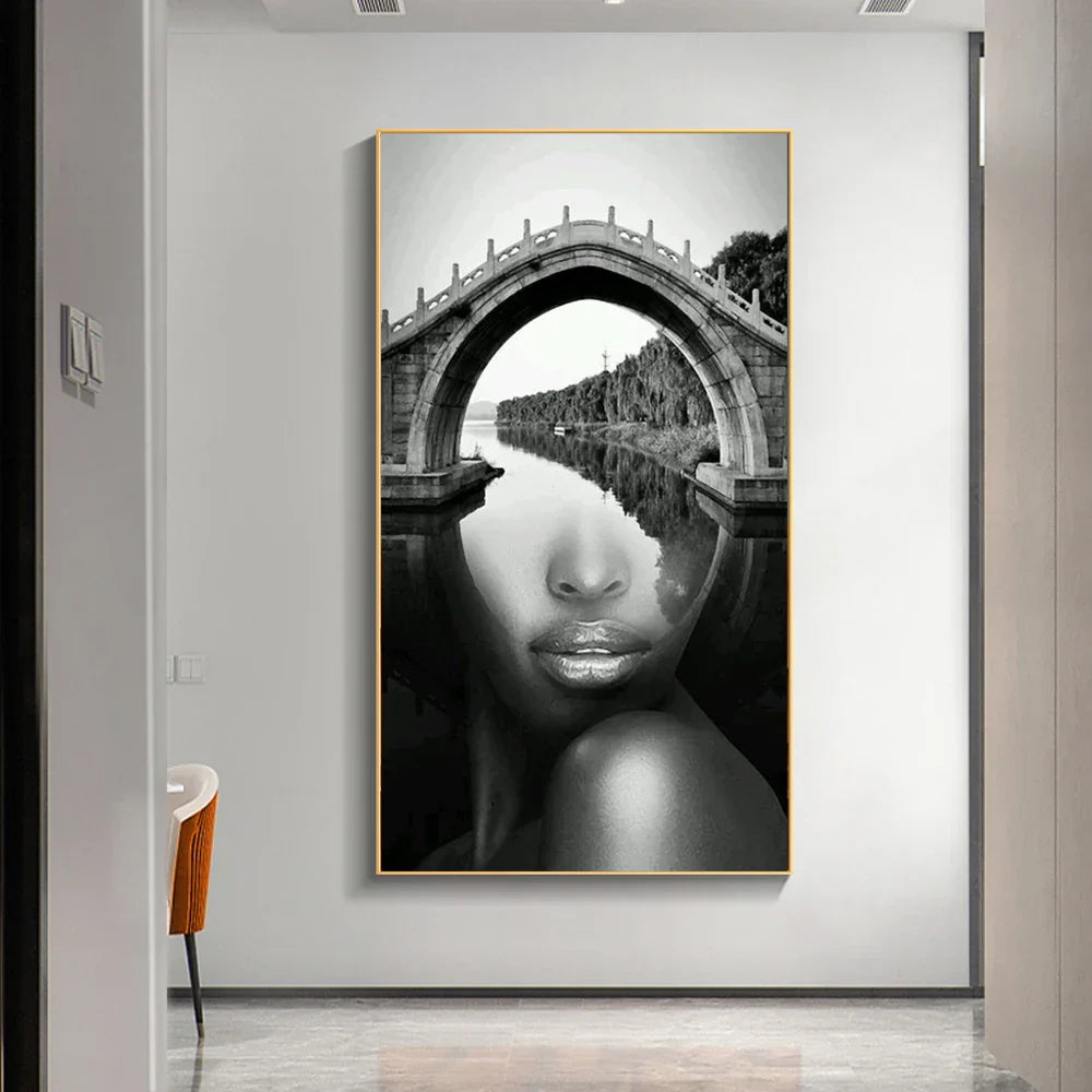 Modern Abstract Portrait Überlagerung Landschaft Wandkunst Fine Art Leinwanddrucke Schwarz Weiß Bilder Für Modernes Wohnzimmer Eingangsbereich Foyer Kunst Dekor (Unrahmt) | Karnz
