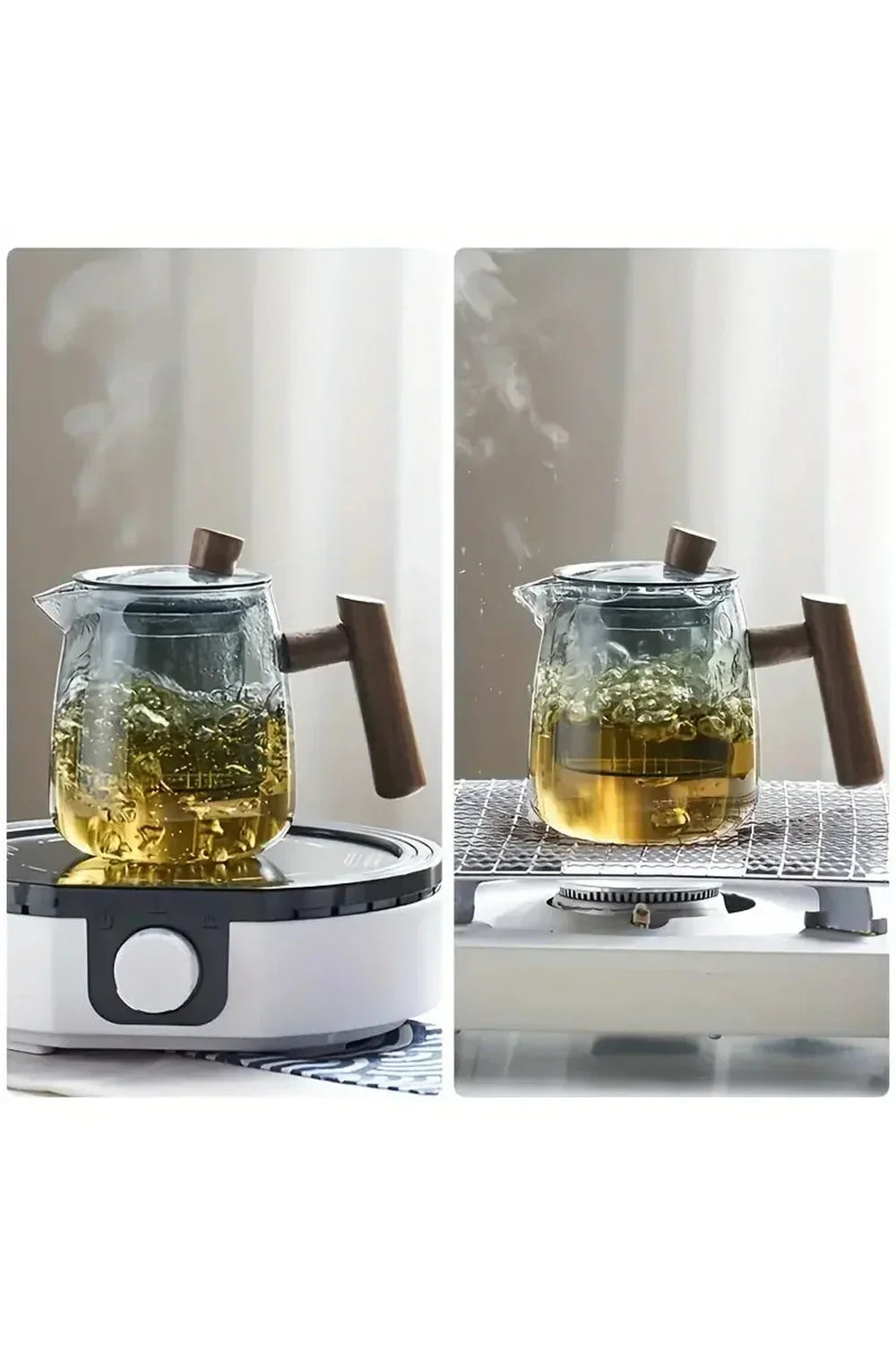 Teekanne aus Glas mit Holzgriff