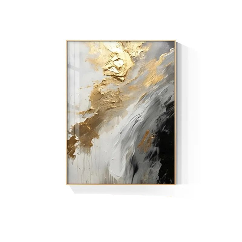 Schwarz Grau Gold Sturm Dick Pinsel Farbe Leinwanddruck Wandkunst Fine Art Giclee Druck Bilder für luxuriöses Wohnzimmer Hotelzimmer Home Office Dekor | Karnz