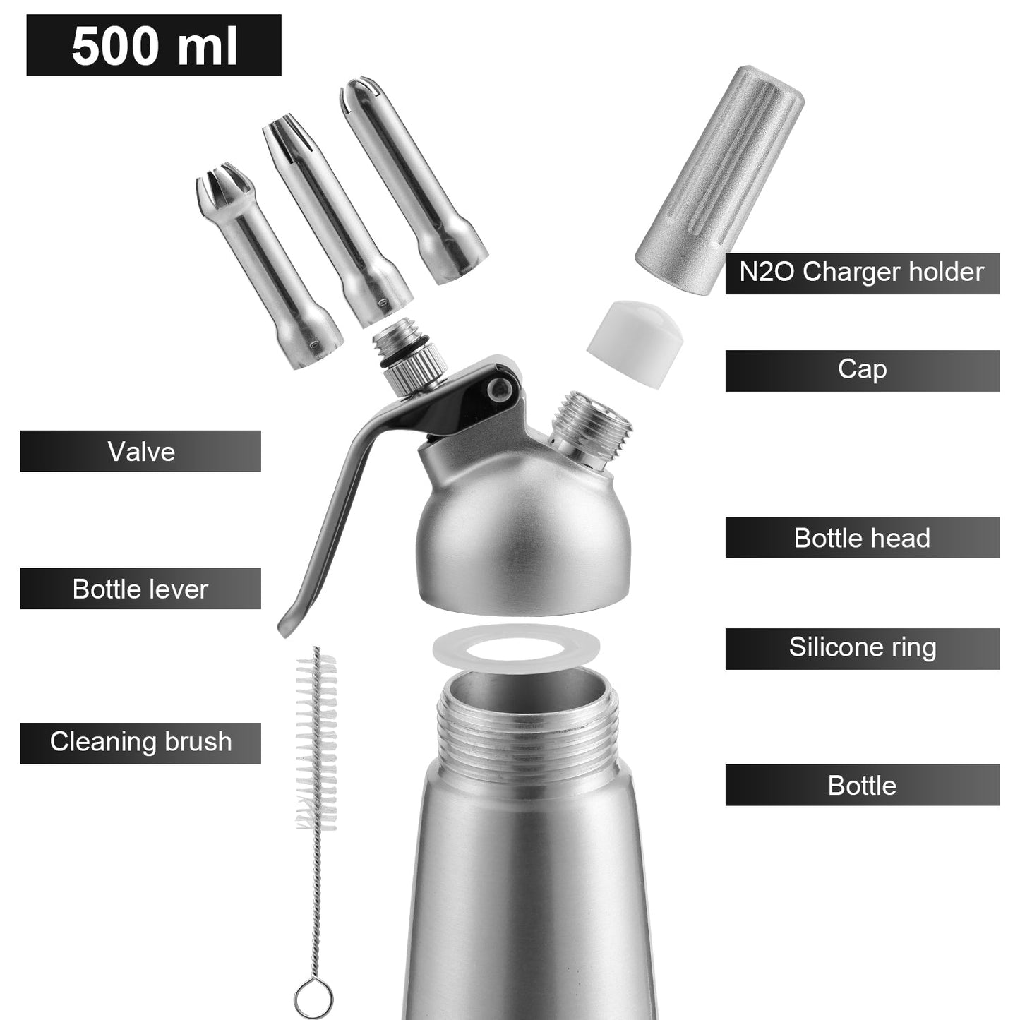 Sahnespender Alu mit 3 Düsen 500ml | Karnz