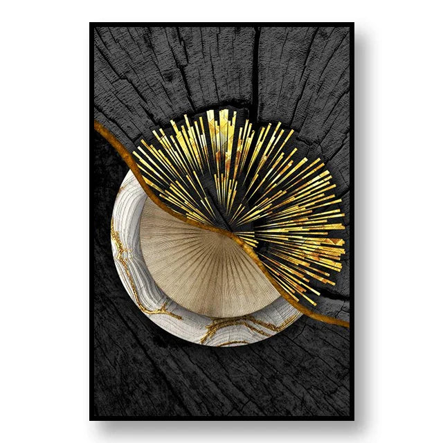 Abstrakte schwarze goldene Baumringe Wandkunst Fine Art Leinwanddrucke Licht Luxus Bilder für Wohnzimmer Foyer Eingangsbereich Empfangsraum Kunst Dekor